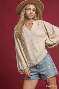 Textured Jacquard V-Neck Top