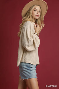 Textured Jacquard V-Neck Top