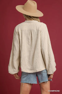 Textured Jacquard V-Neck Top