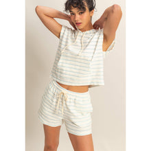 DZ25C100-Striped Drawstring Waist Shorts: BLACK/CREAM / S-M-L(2-2-2)