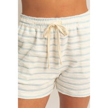 DZ25C100-Striped Drawstring Waist Shorts: BLACK/CREAM / S-M-L(2-2-2)