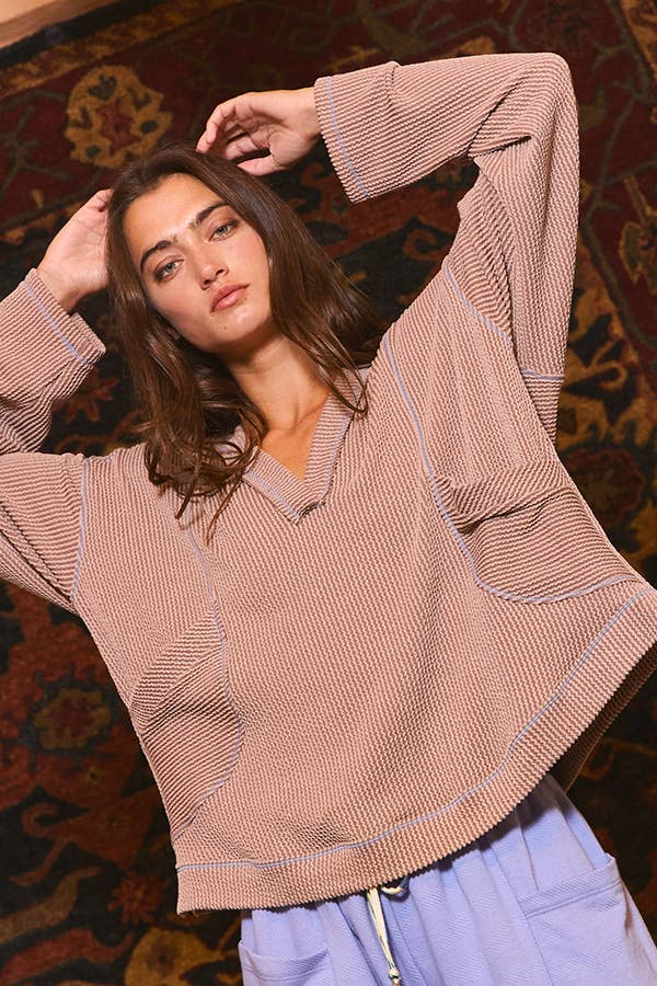 Deep V-nekline Oversized Top: Coffee / S-M-L (2-2-2)