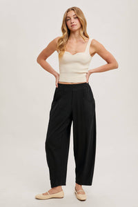Relaxed Black Barrel Pants w/ Pockets