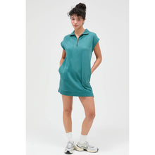 Half Zip Up Mock Neck Mini Dress: DARK TEAL