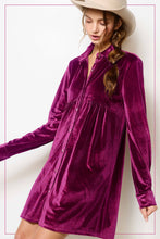 Soft Velvety Button Down Collar Dress