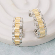 Gold Plated Two Tone Watch Chain Hoop Earrings