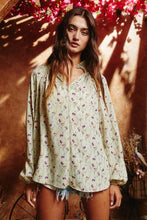 Smoked Stand Collar Floral Print Blouse