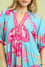 Floral Print Maxi Dress with Contrast Trim