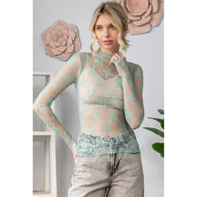 Lace Long Sleeve See Through Top: Sage / M