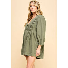 V-neck Puff Sleeve Olive Denim Romper