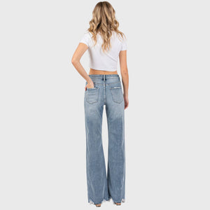 HIGH RISE STRETCH VINTAGE FLARE W/ FRAYED HEM