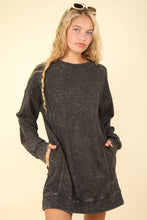 Mineral Washed Oversized Knit Sweatshirt Mini Dress - Black