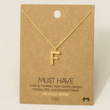 Gold Dipped Bubble Letter Pendant Necklace: F