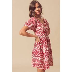 Eyelet Floral Lace A Line Brunch Boho Dress