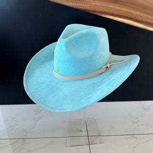 Fashion Vegan Suede Cowboy Hat w/ Leather Belt - Brown