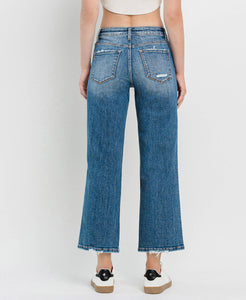 High Rise Distressed Slim Wide Jeans