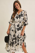 Dreamy Jacquard Floral Midi Dress w/ Statement Sleave