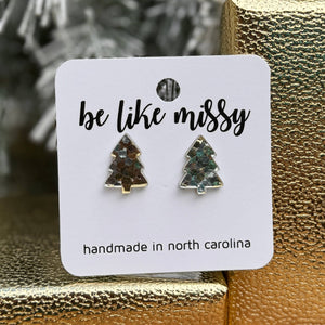 Christmas Tree Studs -Champagne Glitter - Christmas Earrings