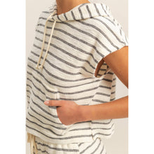 DZ25C099-Striped Short Sleeve Pullover Hoodie Top: BLACK/CREAM / S-M-L(2-2-2)