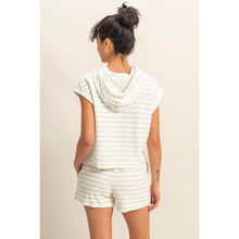 DZ25C099-Striped Short Sleeve Pullover Hoodie Top: BLACK/CREAM / S-M-L(2-2-2)