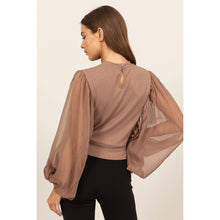 Sheer Sleeve Back Button Blouse