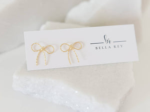 14k gold plated bow stud earrings- dainty