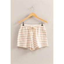 DZ25C100-Striped Drawstring Waist Shorts: BLACK/CREAM / S-M-L(2-2-2)