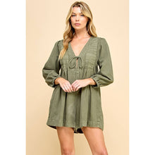 V-neck Puff Sleeve Olive Denim Romper