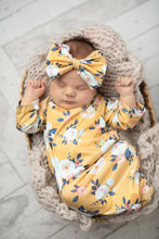 Infant Girls Mustard Baby Gown and Bow Headband