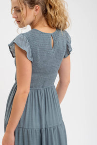 Smocked Tiered Midi Dress - Dark Teal