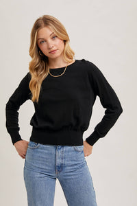 Round Neck Waist Band Knit Pullover Top