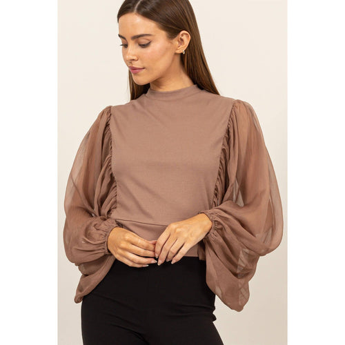 Sheer Sleeve Back Button Blouse