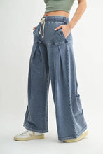Cotton Blend Mineral Wash Wide-Leg Pants: DENIM BLUE / S:M:L (2:2:2)