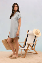 Stripe Chambray Collared Cuff Sleeve Mini Dress
