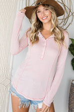 Two Tone Rib w/Snap Button Henley Top