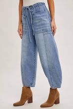 Denim Mid-Waist Drawstring Barrel Jeans