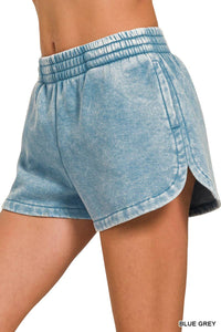Acid Washed Elastic Waistband Dolphin Shorts
