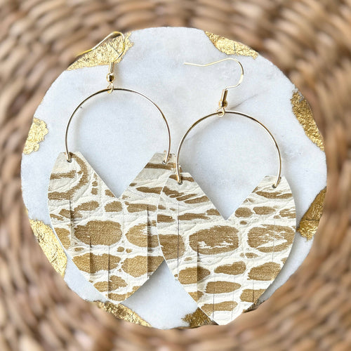 Glam Hoops - Gold Croc - Leather Earrings