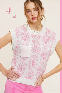 Floral Pattern Sleeveless Sweater Vest Top