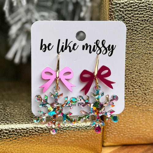 Snowflake Earrings + Bow Christmas Earrings - Party Glitter