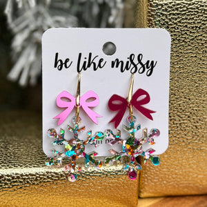 Snowflake Earrings + Bow Christmas Earrings - Party Glitter