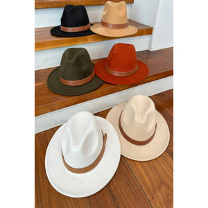 Classic Fedora Hat with Leather Belt: IVORY