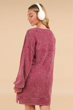 Mineral Washed Oversized Knit Sweatshirt Mini Dress: Magenta