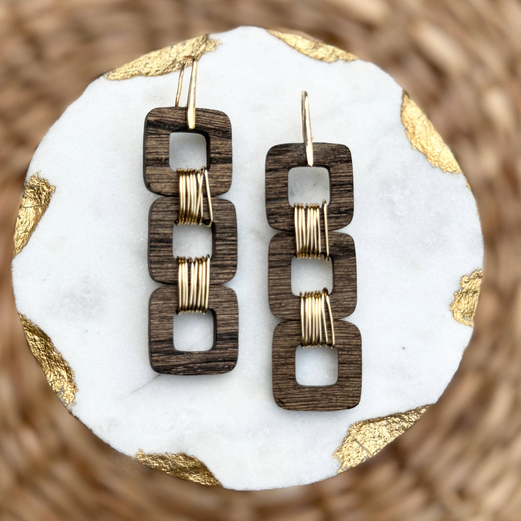 Square Stacks - Dark Walnut - Wood Earrings