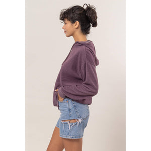 Brushed Oversized Hooded Pullover in Dark Plum