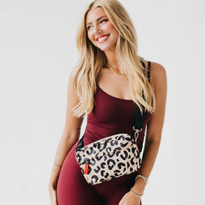 Nancy Nylon Camera Crossbody Bag: Tan Leopard