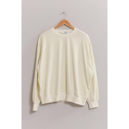 Drop Shoulder Crew Neck Sweatshirt in Cream