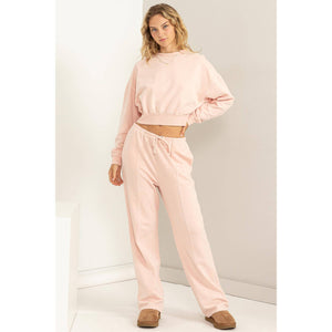 Mock Neck Cropped Sweatshirt - Dusty Pink