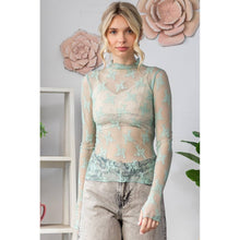 Lace Long Sleeve See Through Top: Sage / M