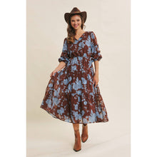 Dreamy Jacquard Floral Midi Dress w/ Statement Sleave